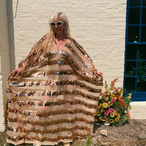 Oracle of Obsidian Sheer V-Neck Kaftan Gown