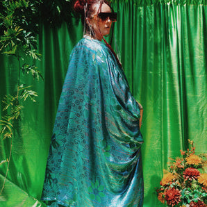 Deep Blue Chiffon midi Kimono Robe