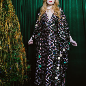 Festive Deco Sequin V-Neck Kaftan Gown