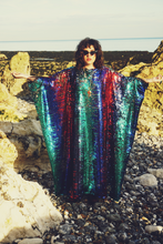 Load image into Gallery viewer, Siren Sequins - royal blue, Ruby Red, aqua green and pale gold- Slash Neck
