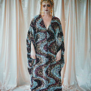No. 33 liquorice  sparkles chocolate swirl V-neck kaftan Gown
