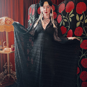 Shadow Veil Lace V-Neck Kaftan Gown