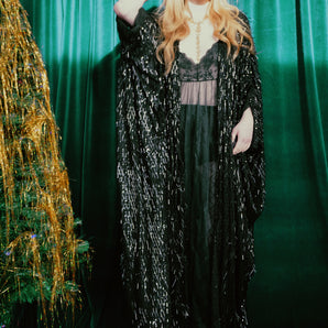 Midnight Crystal Shard  Sequin Kaftan Gown Robe