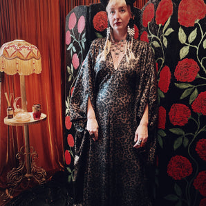 Wild thing leopard print Sequin V-Neck Kaftan Gown