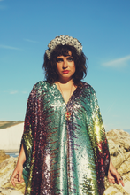 Load image into Gallery viewer, Siren Sequins - sequins in matte mint, baby pink, red and gold  - V-Neck
