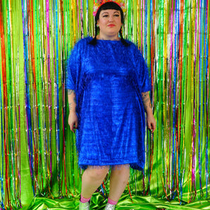 Sparkles Tinsel Hair Mini Kaftan Party Dress Blue