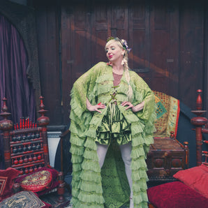 Dewdrop Lace lace up Robe in Grass Green - PRE-ORDER