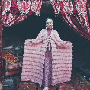 Dewdrop Lace lace up Robe in Dusky Pink - PRE-ORDER