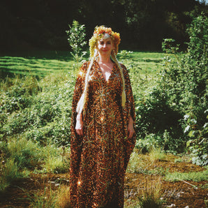 Deluxe Sequin Velvet Flame Orange Sequin Gold Snowflake Velvet kaftan Gown