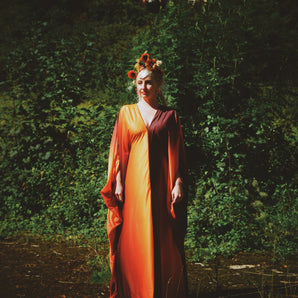 Slinky Malinky Ombre Orange and Brown V-neck Kaftan Gown