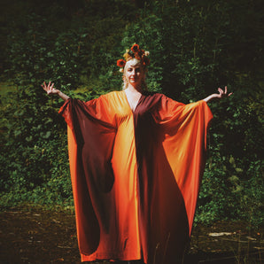 Slinky Malinky Ombre Orange and Brown V-neck Kaftan Gown