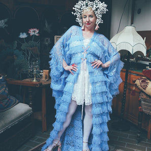 Dewdrop Lace lace up Robe in Cornflower Blue - PRE-ORDER