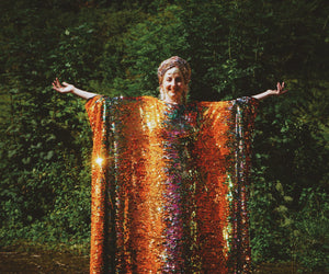 Firecracker Heavily Embellished Flip Sequin Slash Neck Kaftan Gown, Freesize