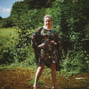 Sequin Mesh Autmnal Bronzes, blues, golds green Flowers pattern Mini Dress Kaftan