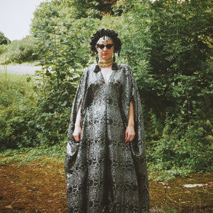 Matte sequin snakeskin black grey green scaly kaftan Gown