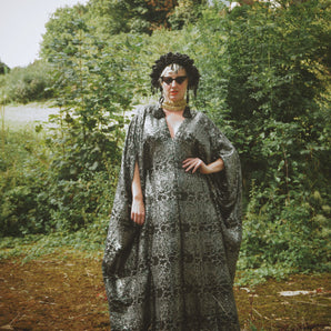 Matte sequin snakeskin black grey green scaly kaftan Gown