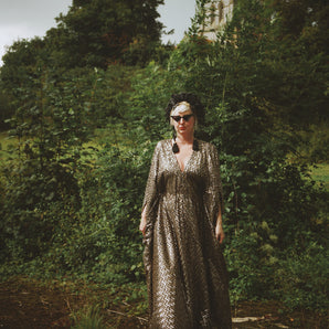 Zig zag matte grey black gold sequin kaftan Gown