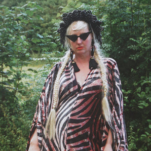 Opulent Velvet Dusky Pink and Black zebra Print textured Velvet kaftan Gown