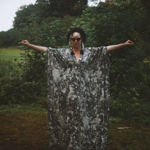 Grey sequin disc print Jersey V-neck Kaftan Gown