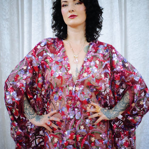 Petal To The Metal Sheer Sequin V-Neck Kaftan Gown