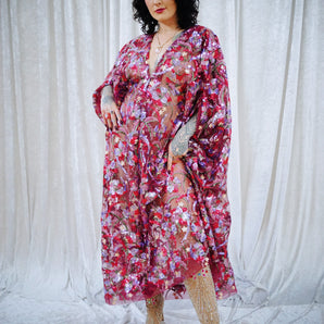 Petal To The Metal Sheer Sequin V-Neck Kaftan Gown