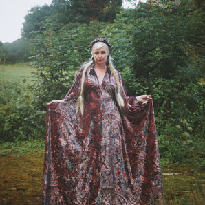 Opulent Velvet paisley Print Dusky Pink and Colour mix Velvet kaftan Gown