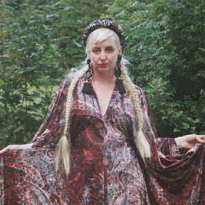 Opulent Velvet Dusky Pink Boteh Print Kaftan Gown, Freesize