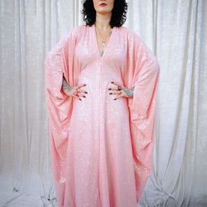 Sweet Nothing Pink iridescent Shimmer Sequin V-Neck Kaftan Gown