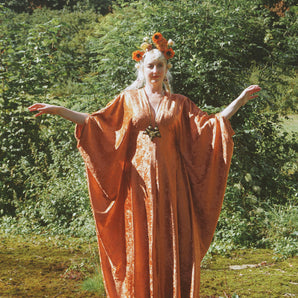 Effortless Velvet Flame Orange kaftan Gown