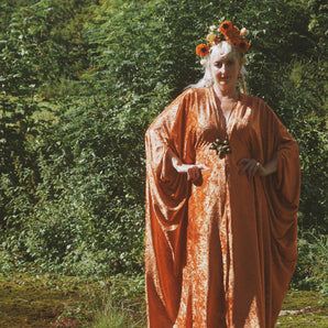 Effortless Velvet Flame Orange kaftan Gown