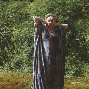Opulent Velvet Art Deco Kaftan Gown, Pink & Blue, Freesize