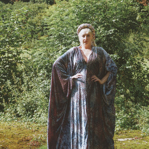 Opulent Velvet Art Deco Kaftan Gown, Pink & Blue, Freesize