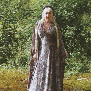 Opulent Velvet Paisley Kaftan Gown, Pink & Charcoal, Free Size