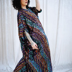 Mixed Signals Sequin V-Neck Kaftan Gown