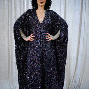 Midnight Oil Slick Sequin V-Neck Kaftan Gown