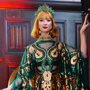 Sacre Coeur Green & Gold Kaftan Gown