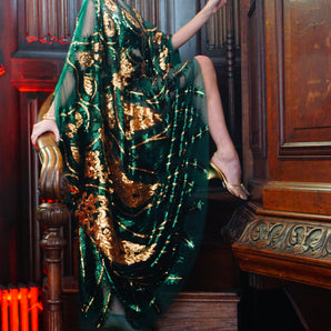 Sacre Coeur Green & Gold Kaftan Gown