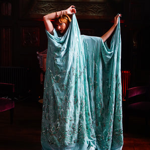 Regal mint Green Billowing Sleeve Kimono Robe