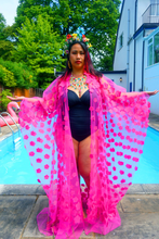 Load image into Gallery viewer, Hot pink 3D flower mesh Kaftan Gown / Kimono Robe
