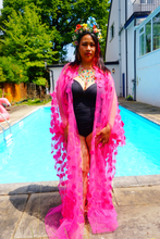 Load image into Gallery viewer, Hot pink 3D flower mesh Kaftan Gown / Kimono Robe
