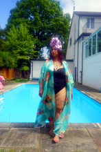 Load image into Gallery viewer, Gold and Mint chiffon Kaftan Gown / Kimono Robe
