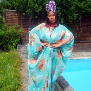 Gold and Mint chiffon Kaftan Gown / Kimono Robe