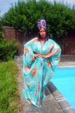 Load image into Gallery viewer, Gold and Mint chiffon Kaftan Gown / Kimono Robe
