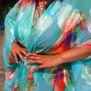 Gold and Mint chiffon Kaftan Gown / Kimono Robe