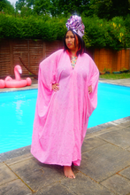 Load image into Gallery viewer, Pink Chiffon holpgraphic Sequin Kaftan Gown / Kimono Robe
