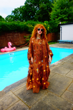 Load image into Gallery viewer, Brown Sheer Lurex 70s Sparkle Kaftan Gown
