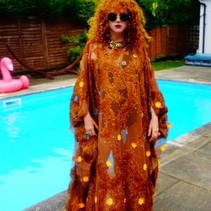 Brown Sheer Lurex 70s Sparkle Kaftan Gown