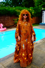 Load image into Gallery viewer, Brown Sheer Lurex 70s Sparkle Kaftan Gown

