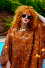 Load image into Gallery viewer, Brown Sheer Lurex 70s Sparkle Kaftan Gown
