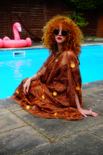 Load image into Gallery viewer, Brown Sheer Lurex 70s Sparkle Kaftan Gown
